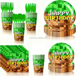 Pixel Game World Paper Plate Paper Cup Tablecloth Straw Knife Fork Spoon Mass Customization Printing