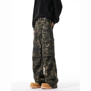 Jeans de travail décontractés camouflage pour hommes, style automne/hiver 2025, style rétro américain, pantalon droit, jambe large - Product Image 5