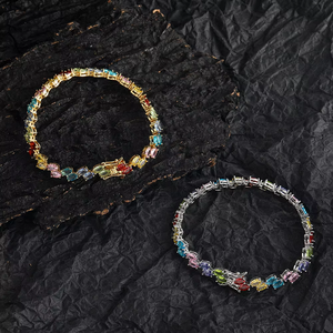 Color Oval Zircon <b>Bracelet</b>, Egg-shaped Double-row Chain, <b>Copper</b>-inlaid Zircon Tennis Chain, Women's Stacked Wear Tanjing Fashion - Product Image 3