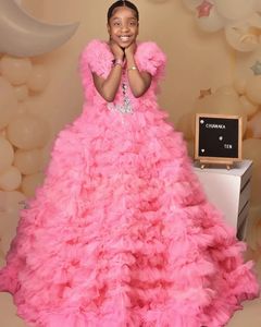 Gaun pesta ulang tahun anak perempuan mewah dengan ruffle bertingkat, gaun flower girl untuk pernikahan, gaun putri anak yang dapat disesuaikan untuk pesta <span class=keywords><strong>prom</strong></span> - Product Image 2