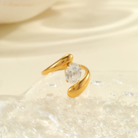 Bague KITI de luxe asymétrique en acier inoxydable doré avec pierre de zircon étincelante pour femme, bijou de soirée