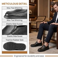 Chaussures de marche légères pour hommes en cuir véritable lisse noir, plateforme, usage quotidien et professionnel, avec logo personnalisé, vente en gros OEM