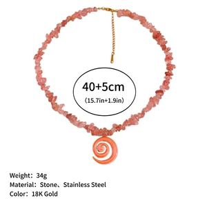 Collier en pierres naturelles style bohème, plaqué or 18 carats, en acier inoxydable, avec pendentif soleil océanique perlé, personnalisable, idéal pour cadeau (vente en gros) - Product Image 4