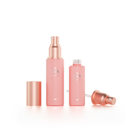 Botol Kosmetik Perawatan Kulit Kaca Merah Muda Beku Silinder Mewah Set Kemasan untuk Toner Losion dan Krim Kosmetik