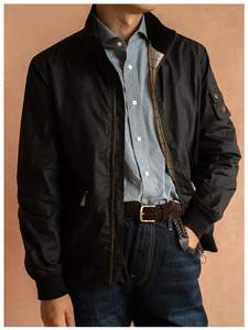 Blouson Bomber Homme BBR Vintage en Cuir Huilé et <span class=keywords><strong>Ciré</strong></span>, Résistant, <span class=keywords><strong>Occasion</strong></span>, Fermeture Éclair, Coupe-Vent, Col Montant, Hiver, Coton - Product Image 2