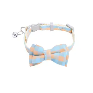 Pet Supplies Wholesale Lovely Style Cat Ring Pet collar plaid cat collar bow bell collar