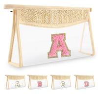 Pochette à maquillage transparente avec patch en chenille et fermeture éclair