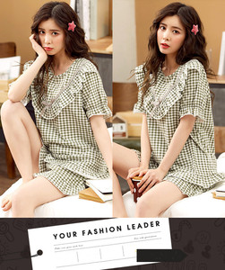 Coreana di plaid pigiami delle ragazze di estate cotone a maniche corte collare allentato bambola languido manica a vento vestiti a casa due-si adatta alle pezzo - Product Image 4