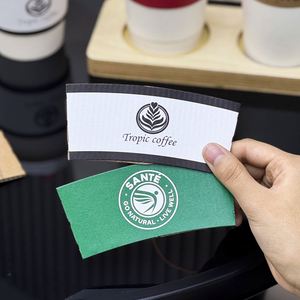 Manchons de gobelets en papier ondulé biodégradables écologiques recyclables à double paroi avec logo personnalisé pour boissons chaudes/froides - Product Image 4
