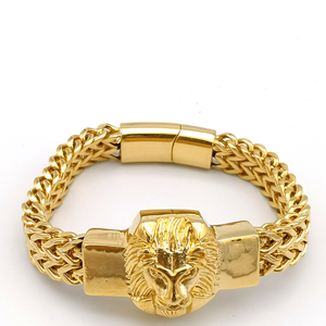 The Hottest Lion Head 18k Gold Stainless Steel heavy Chunky franco chain Cuban Link Bracelet