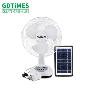 GDTIMES Solar Fan with Panel 12 inches AC DC Rechargeable Two Speeds Table Fan with USB Port Bubles
