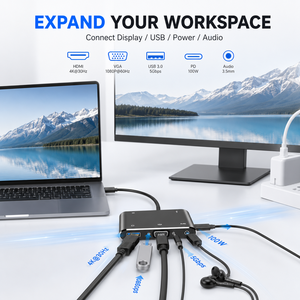 Hub USB C 5 en 1, adaptateur multiport <span class=keywords><strong>HDMI</strong></span> 4K VGA 1080P, USB 3.0 5 Gbps, charge PD, prise audio pour MacBook Pro, ordinateur portable - Product Image 4