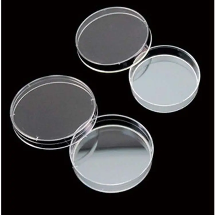 Prato de plástico liso transparente para superfície, vidro borosilicate, petri dish, célula tipo anel com aderência