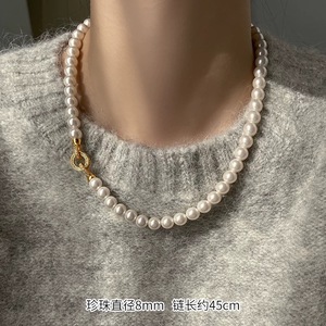 Pearl Necklace AAA Grade 8mm 10mm White Gray Ball Shape Clavicle Chain Everyday Wear Leisure Jewelry - Product Image 5