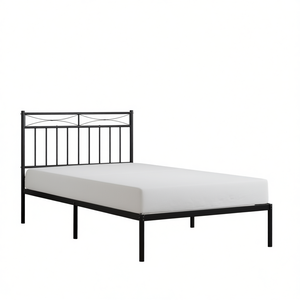 <b>Single</b> Metal <b>Bed</b> Frame <b>Black</b> Powder Coated Steel Industrial Design Bedroom Furniture - Product Image 1