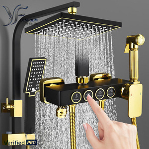 Sistema <span class=keywords><strong>Doccia</strong></span> di Lusso YF OEM per Hotel, Miscelatore Termostatico Nero-Oro con Soffione a Pioggia, Alta Pressione e Risparmio Idrico - Product Image 1