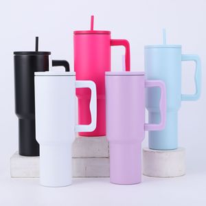 Stainless Steel Insulated <b>Mug</b> 40oz <b>Large</b> Capacity With Straw And Handle For Travel Outdoor Use - Product Image 1