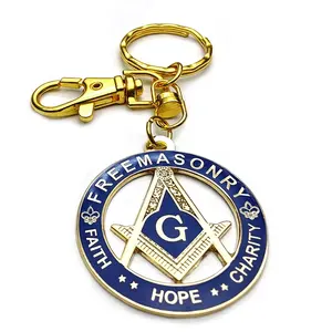 Grosir 1.5 "Masonik Emas Regalia Freemasonry Kompas dan Persegi Simbol Masonik Gantungan Kunci