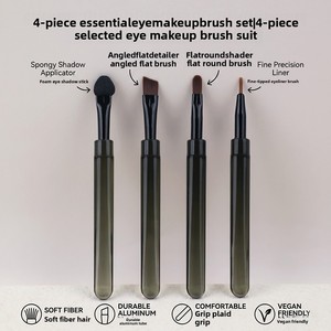 Ensemble de pinceaux de maquillage pour les yeux, 4 pièces, fibres synthétiques, manche court transparent, mini kit de pinceaux professionnels - Product Image 2