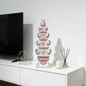 Vase tulpière en <span class=keywords><strong>porcelaine</strong></span> rouge et blanche avec un motif chinoiserie inspiré <span class=keywords><strong>de</strong></span> <span class=keywords><strong>Delft</strong></span>, peint à la main, style pagode florale, vase multi-ouvertures - Product Image 5