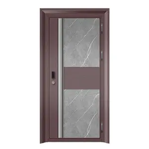 Pintu Pivot Modern permukaan cermin baja tahan karat pintu masuk keamanan eksterior pintu Pivot depan