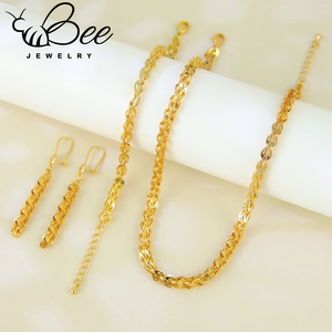 Ensemble de bijoux de mariage tendance, plaqué or 21 carats, collier, bracelet et boucles d'oreilles élégants de style italien, 3 pièces pour bijoux de mariée marocains - Product Image 4