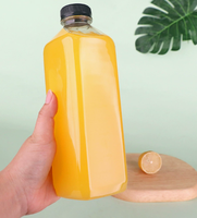 Bouteille de boisson en plastique PET transparente carrée personnalisable de 1000 ml avec couvercle