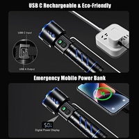 Lampe torche LED et UV 20W 1000 Lumens, rechargeable par USB, en aluminium, IP66, faisceau spot, SOS, pour camping et situations d'urgence