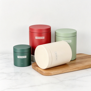 Bocaux de stockage en PET à large ouverture 550ml 600ml 650ml 1200ml pour céréales, thé, usage culinaire, bocaux ronds avec couvercle à vis - Product Image 1