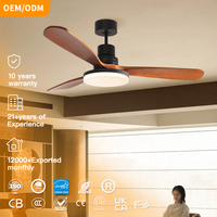 Ventilateur de plafond DC à 3 pales en bois massif de 52 pouces de qualité supérieure avec lumière LED, télécommande et technologie BLDC