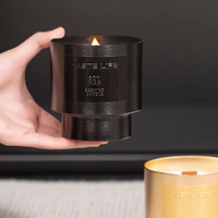 Bougie parfumée en cire de soja en céramique gaufrée noir mat avec mèche en bois, coffret cadeau de luxe, logo personnalisé, décoration d'intérieur, vente en gros, cadeau