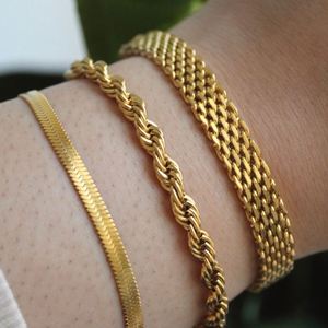 <span class=keywords><strong>Bracelet</strong></span> <span class=keywords><strong>maille</strong></span> cubaine vintage étanche en acier inoxydable, plaqué <span class=keywords><strong>or</strong></span> 18 carats, inaltérable, pour femme - Product Image 2