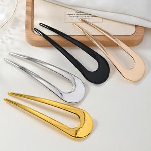 Große breite 2 Zinken Hochs teck frisur Chignon Gabel stöcke Frauen 14cm Essstäbchen Schwarz Gold Silber Metall Haarnadel <span class=keywords><strong>U</strong></span>-Form Haarnadel für Mädchen - Product Image 2