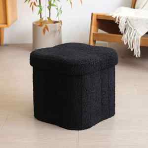 Otomana Plegable con Almacenamiento, Reposapiés en Forma de Flor, Caja de Almacenamiento de Terciopelo Plegable - Product Image 2