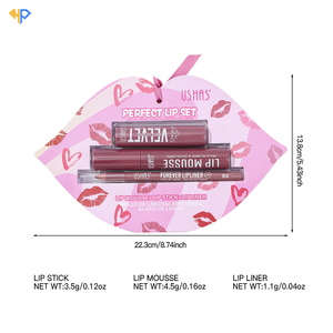 Lápiz Labial Líquido Mate <span class=keywords><strong>de</strong></span> Larga Duración a Prueba <span class=keywords><strong>de</strong></span> Agua <span class=keywords><strong>de</strong></span> Alta Calidad <span class=keywords><strong>de</strong></span> Marca Privada al por Mayor con Delineador <span class=keywords><strong>de</strong></span> Labios, Kit <span class=keywords><strong>de</strong></span> Labios 3 en 1 - Product Image 1