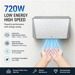 Secador de Manos Eléctrico de Iones de Plasma con Motor Automático sin Escobillas, Filtro HEPA para Baños de Hotel, Aluminio, Bajo Consumo, Alta Velocidad - Product Image 3