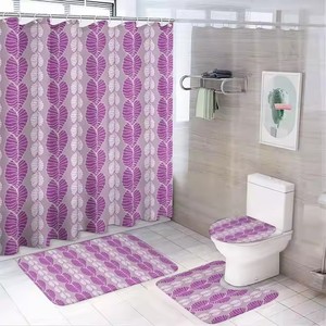 Set da <span class=keywords><strong>bagno</strong></span> in quattro <span class=keywords><strong>pezzi</strong></span> personalizzato con Design a foglia di Hawaii personalizzato con tenda da doccia impermeabile Tappetini da <span class=keywords><strong>bagno</strong></span> Set di tende da doccia personalizzati - Product Image 5