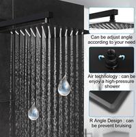 Robinet de douche mural à colonne jet en acier inoxydable de 12 pouces, noir mat, avec poignée unique, en laiton céramique doux