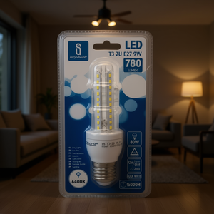 LED Bulb T3 2U 9W E27 6400K Cool White 780Lm 15000H Lifespan Energy Saving Light - Product Image 3