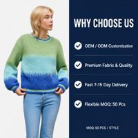 Pull-over personnalisé pour femme en tricot duveteux à manches longues bouffantes, col rond, épais et chaud, décontracté, automne-hiver, en acrylique, basique, vente en gros