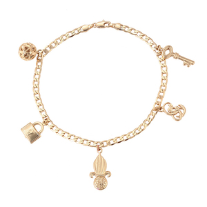 Cavigliera Xuping 77102 con ciondoli a forma di ananas e sfera, con molti pendenti indipendenti del sesso, e ciondoli a forma di chiave e lucchetto 218063 - Product Image 1