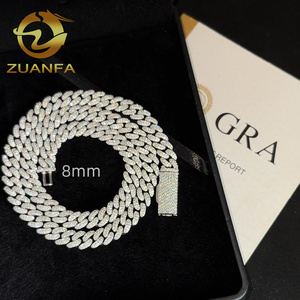 Pass Diamante Tester 8mm <span class=keywords><strong>Moissanite</strong></span> Diamante Hip Hop Jóias Link Cubano <span class=keywords><strong>Moissanite</strong></span> 925 Prata Link Cubano Cadeia Iced Out - Product Image 1