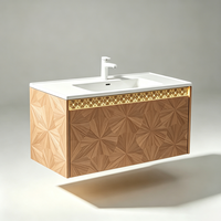 Meuble-lavabo suspendu avec vasque simple et surface texturée unique effet parquet