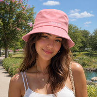 Chapeau Bob Sportif Personnalisé Style Punk avec Logo, en Coton Sergé Rose, Doublure en Satin, Sangle Mentonnière Réglable, Protection Solaire Totale