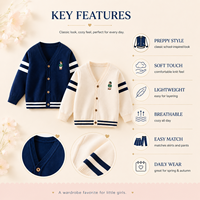 Kinder Frühling Herbst Strickjacke V-Ausschnitt Bestickte Preppy-Strickjacke Langarm Lässiger Schulstil Oberteil