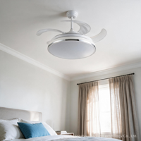 Ventilateur de plafond LED moderne en métal avec télécommande, 6 vitesses, 3 couleurs changeantes, CRI 97, silencieux 29 dB, moteur AC, intensité variable pour chambre et salon