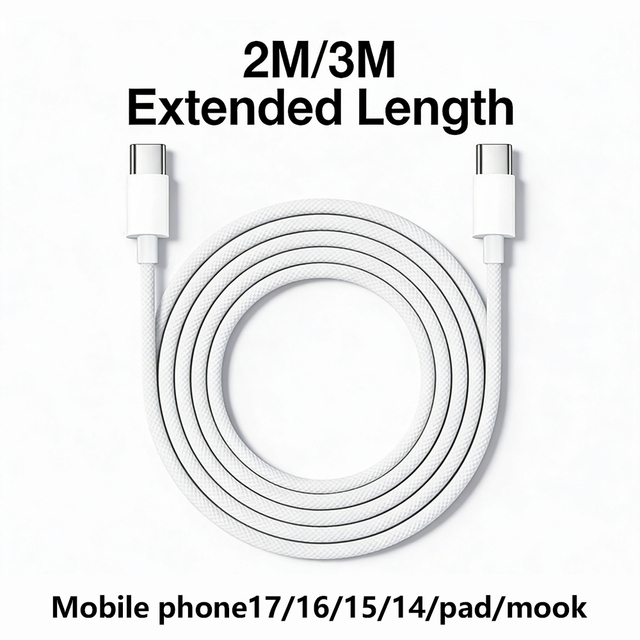 3M 100W USB-C to USB-C Nylon Data Cable 2M High-quality Braided Cable 10ft for Phone 17 15 16 PD 100W Fast Charging Cables