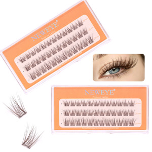 Extensions de cils pré-collées sans colle, à presser, brun naturel, 36 bouquets, plateau assorti, courbure D, réutilisables - Product Image 1