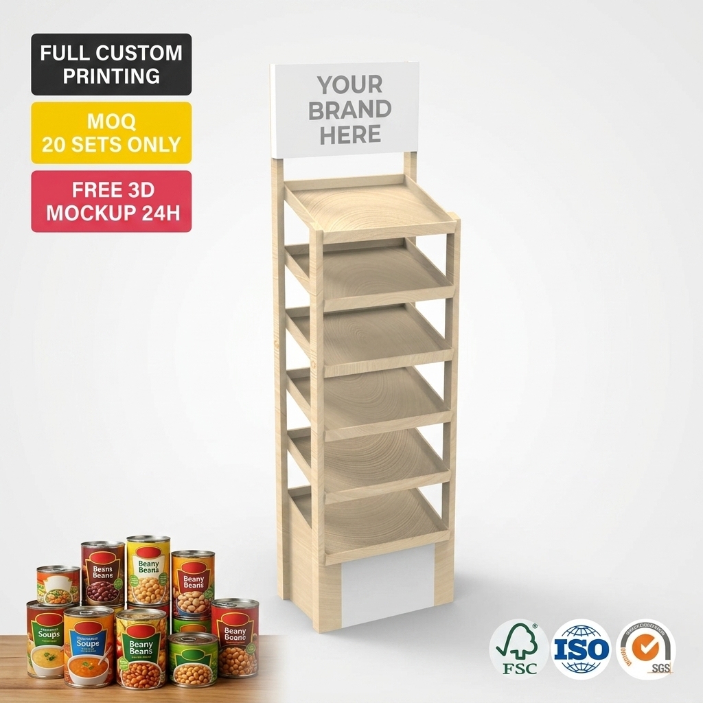Wholesale Custom Wood Gravity Feed Display Rack for Canned Food Jar FIFO System Sustainable Retail Organic Food Shelf Organizer — view 1