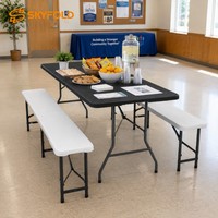 Table de pique-nique pliable en plastique de 6 pieds, style rotin marron, design contemporain pour usage en centre commercial, mobilier d'extérieur